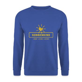 SONNENKIND - LEBE LIEBE LACHE - Unisex Pullover - Royalblau - Vorne - Alina (178cm) & Michal (187cm)
