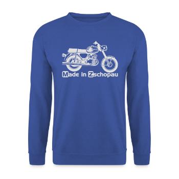 MZ TS250 Zschopau - Unisex Pullover - Royalblau - Vorne - Alina (178cm) & Michal (187cm)