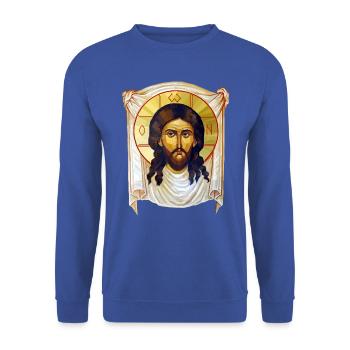 Low-Poly Jesus Icon - Unisex Sweatshirt - royal blue - Front - Alina (178cm) & Michal (187cm)
