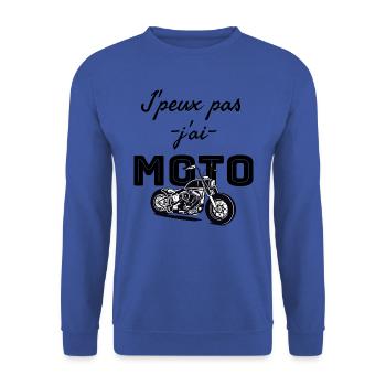 J'peux pas j'ai moto. Humour sur la moto - Sweat-shirt Unisexe - bleu royal - Devant - Alina (178cm) & Michal (187cm)