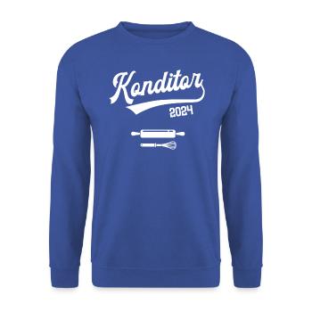 Konditor 2024 Ausbildung Prüfung Bäcker Azubi - Unisex Pullover - Royalblau - Vorne - Alina (178cm) & Michal (187cm)
