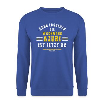 Wachmann Azubi Ausbildung Start Lehre Wachdienst - Unisex Pullover - Royalblau - Vorne - Alina (178cm) & Michal (187cm)