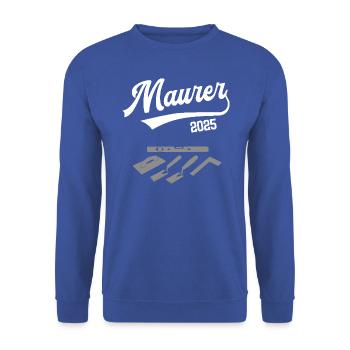 Maurer 2025 Ausbildung Prüfung Maurerei Azubi - Unisex Pullover - Royalblau - Vorne - Alina (178cm) & Michal (187cm)