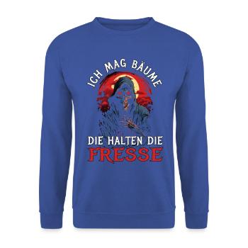 Ich mag Bäume - Die halten die Fresse - Unisex Pullover - Royalblau - Vorne - Alina (178cm) & Michal (187cm)