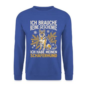 Ich brauche keinen Wecker - ich habe einen Dackel - Unisex Pullover - Royalblau - Vorne - Alina (178cm) & Michal (187cm)