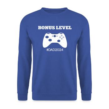 Leveled Up To Dad 2024 Daddy To Be Bonus Level Dad - Unisex Pullover - Royalblau - Vorne - Alina (178cm) & Michal (187cm)