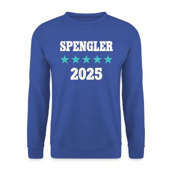 Spengler 2025 Ausbildung Prüfung Meister Azubi - Unisex Pullover - Royalblau - Vorne - Alina (178cm) & Michal (187cm)