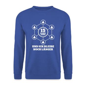 Jubiläum 15 Jahre Dienstjubiläum Kollege Chef 15. - Unisex Pullover - Royalblau - Vorne - Alina (178cm) & Michal (187cm)