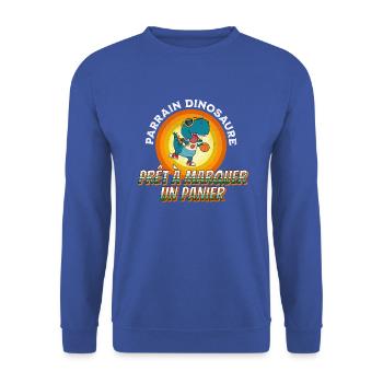 Parrain dinosaure prêt à marquer un panier t-shirt - Sweat-shirt Unisexe - bleu royal - Devant - Alina (178cm) & Michal (187cm)
