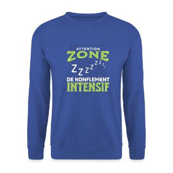 Attention zone de ronflement intensif t-shirt - Sweat-shirt Unisexe - bleu royal - Devant - Alina (178cm) & Michal (187cm)