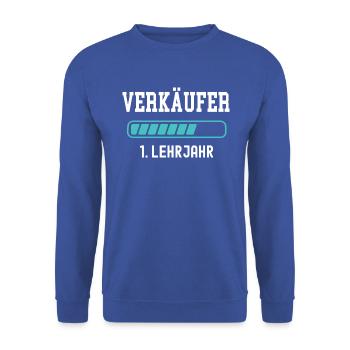 Verkäufer Ausbildung 1 Lehrjahr 1. Ausbildungsjahr - Unisex Pullover - Royalblau - Vorne - Alina (178cm) & Michal (187cm)