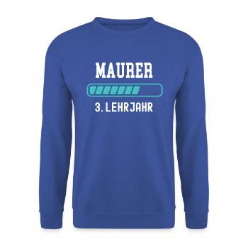 Maurer Ausbildung 3 Lehrjahr 3. Ausbildungsjahr - Unisex Pullover - Royalblau - Vorne - Alina (178cm) & Michal (187cm)
