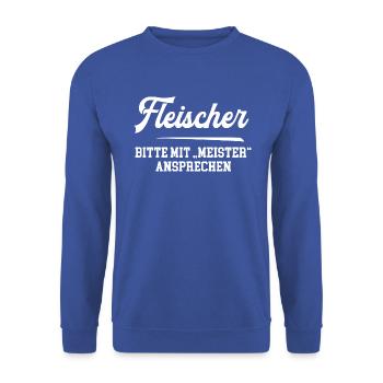 Fleischer Meister Fleischermeister Schlachter Chef - Unisex Pullover - Royalblau - Vorne - Alina (178cm) & Michal (187cm)