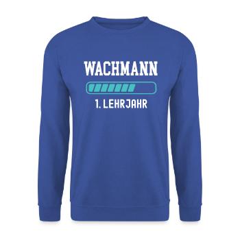 Wachmann Ausbildung 1 Lehrjahr 1. Ausbildungsjahr - Unisex Pullover - Royalblau - Vorne - Alina (178cm) & Michal (187cm)