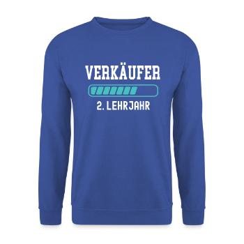 Verkäufer Ausbildung 2 Lehrjahr 2. Ausbildungsjahr - Unisex Pullover - Royalblau - Vorne - Alina (178cm) & Michal (187cm)