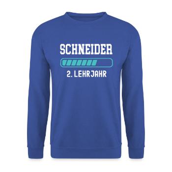 Schneider Ausbildung 2 Lehrjahr 2. Ausbildungsjahr - Unisex Pullover - Royalblau - Vorne - Alina (178cm) & Michal (187cm)