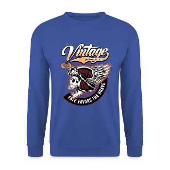 Biker Skull Vintage Motorcycles - Unisex Pullover - Royalblau - Vorne - Alina (178cm) & Michal (187cm)