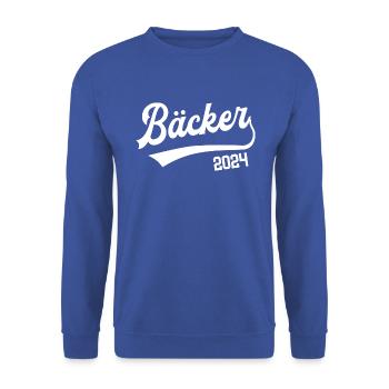 Bäcker 2024 Ausbildung Prüfung Bäcker Azubi - Unisex Pullover - Royalblau - Vorne - Alina (178cm) & Michal (187cm)