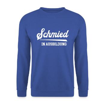 Schmied in Ausbildung Azubi Schmiede Metallbauer - Unisex Pullover - Royalblau - Vorne - Alina (178cm) & Michal (187cm)