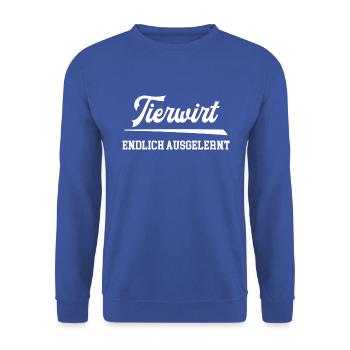 Tierwirt Endlich Ausgelernt Lehrling Geselle Azubi - Unisex Pullover - Royalblau - Vorne - Alina (178cm) & Michal (187cm)
