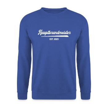 Hauptbrandmeister 2023 Feuerwehr Dienstgrad FFW - Unisex Pullover - Royalblau - Vorne - Alina (178cm) & Michal (187cm)