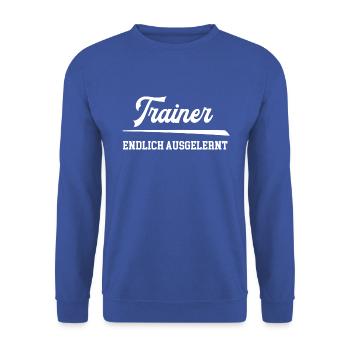 Trainer Prüfung Bestanden Ausbildung Abschluss - Unisex Pullover - Royalblau - Vorne - Alina (178cm) & Michal (187cm)