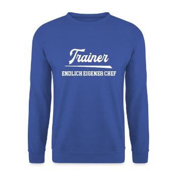 Trainer Chef Selbstständigkeit Fitnessstudio - Unisex Pullover - Royalblau - Vorne - Alina (178cm) & Michal (187cm)
