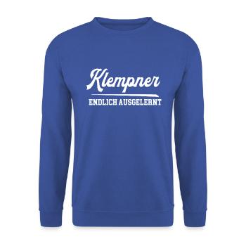 Klempner Endlich Ausgelernt Lehrling Geselle Azubi - Unisex Pullover - Royalblau - Vorne - Alina (178cm) & Michal (187cm)