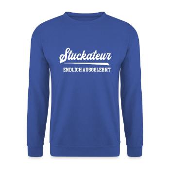 Stuckateur Endlich Ausgelernt Lehrling Azubi Lehre - Unisex Pullover - Royalblau - Vorne - Alina (178cm) & Michal (187cm)