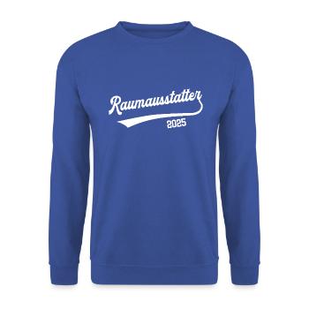 Raumausstatter 2025 Designer Raumausstattung - Unisex Pullover - Royalblau - Vorne - Alina (178cm) & Michal (187cm)