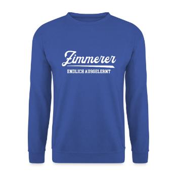 Zimmerer Ausbildung Bestanden Lehre Abschluss Ende - Unisex Pullover - Royalblau - Vorne - Alina (178cm) & Michal (187cm)