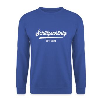 Schützenkönig Schuetzenkoenig 2024 Jungschütze 24 - Unisex Pullover - Royalblau - Vorne - Alina (178cm) & Michal (187cm)