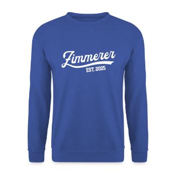 Zimmerer 2025 Ausbildung Prüfung Zimmerei Azubi - Unisex Pullover - Royalblau - Vorne - Alina (178cm) & Michal (187cm)