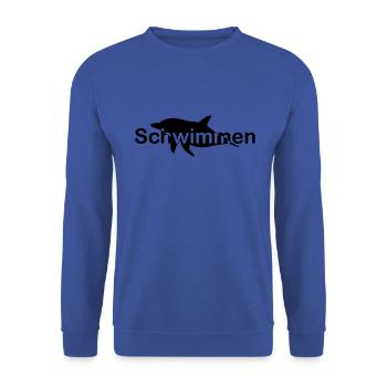 Schwimmen Delfin Schrift mittig - Unisex Pullover - Royalblau - Vorne - Alina (178cm) & Michal (187cm)