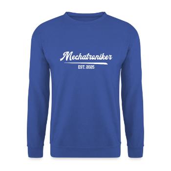 Mechatroniker 2025 Mechaniker Lehre Ausbildung KFZ - Unisex Pullover - Royalblau - Vorne - Alina (178cm) & Michal (187cm)