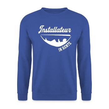Installateur Rente Rentner Installateure Ruhestand - Unisex Pullover - Royalblau - Vorne - Alina (178cm) & Michal (187cm)