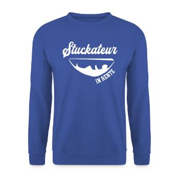 Stuckateur Rente Rentner Stukkateur Ruhestand - Unisex Pullover - Royalblau - Vorne - Alina (178cm) & Michal (187cm)