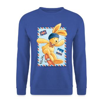 Felix der Hase Skater London New York - Unisex Pullover - Royalblau - Vorne - Alina (178cm) & Michal (187cm)