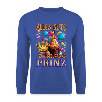 ALLES GUTE ZUM GEBURTSTAG PRINZ - HAPPY BIRTHDAY - Unisex Pullover - Royalblau - Vorne - Alina (178cm) & Michal (187cm)