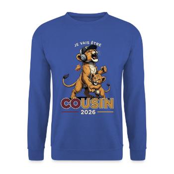 Futur Cousin 2026 Annonce Grossesse Cadeau - Sweat-shirt Unisexe - bleu royal - Devant - Alina (178cm) & Michal (187cm)