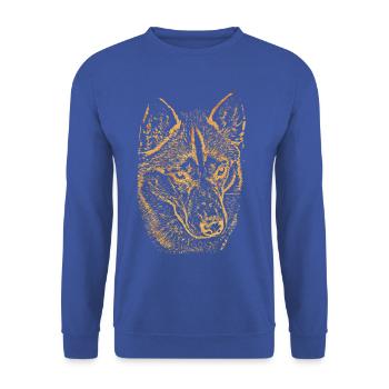 Goldener Wolfkopf Husky Silhouette - Unisex Pullover - Royalblau - Vorne - Alina (178cm) & Michal (187cm)