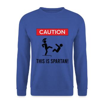 Spartan's "Caution This is Spartan" - Unisex Sweatshirt - royal blue - Front - Alina (178cm) & Michal (187cm)