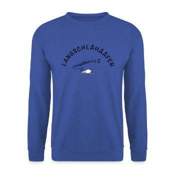 Langschläfer Schaf Wortspiel - Unisex Pullover - Royalblau - Vorne - Alina (178cm) & Michal (187cm)