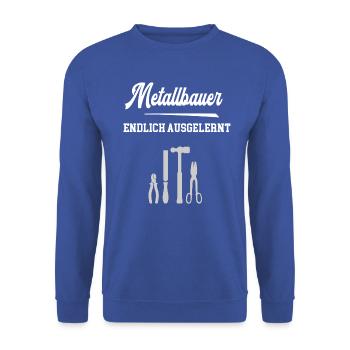 Metallbauer Endlich Ausgelernt Lehrling Azubi - Unisex Pullover - Royalblau - Vorne - Alina (178cm) & Michal (187cm)