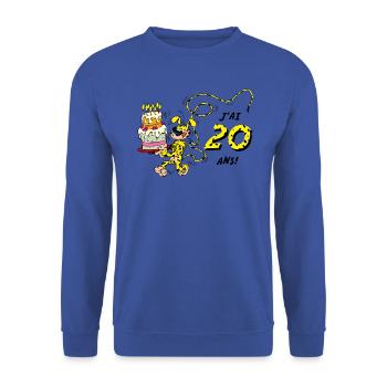 Marsupilami Design Anniversaire J’ai 20 Ans - Sweat-shirt Unisexe - bleu royal - Devant - Alina (178cm) & Michal (187cm)