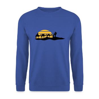 sonne streifen karawane haendler reise kaktus kame - Unisex Pullover - Royalblau - Vorne - Alina (178cm) & Michal (187cm)