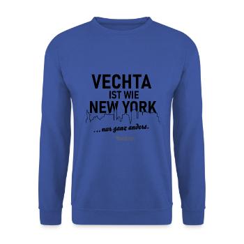 Vechta T-Shirt Spruch wie New York - Unisex Pullover - Royalblau - Vorne - Alina (178cm) & Michal (187cm)
