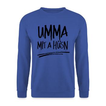 Bier Wien Österreich Bayern Dialekt Mundart - Unisex Pullover - Royalblau - Vorne - Alina (178cm) & Michal (187cm)
