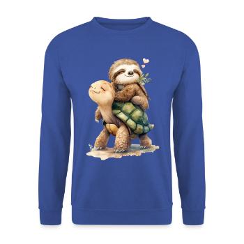 Faultier und Schildkröte im Urlaub 2 🦥🐢 - Unisex Pullover - Royalblau - Vorne - Alina (178cm) & Michal (187cm)