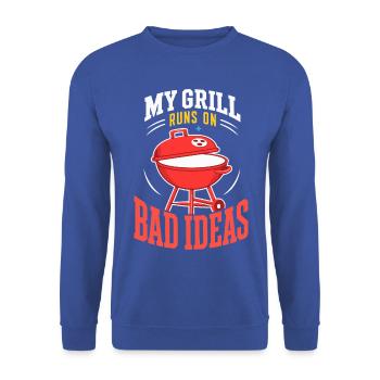 Grill läuft mit schlechten Ideen - Unisex Pullover - Royalblau - Vorne - Alina (178cm) & Michal (187cm)
